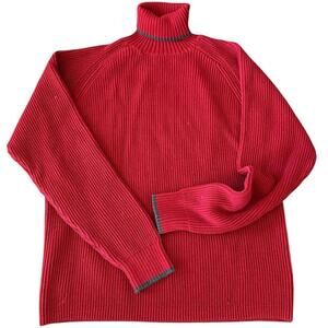 GAP Red Ribbed Turtleneck Sweater Women’s Large Cotton Knit Pullover